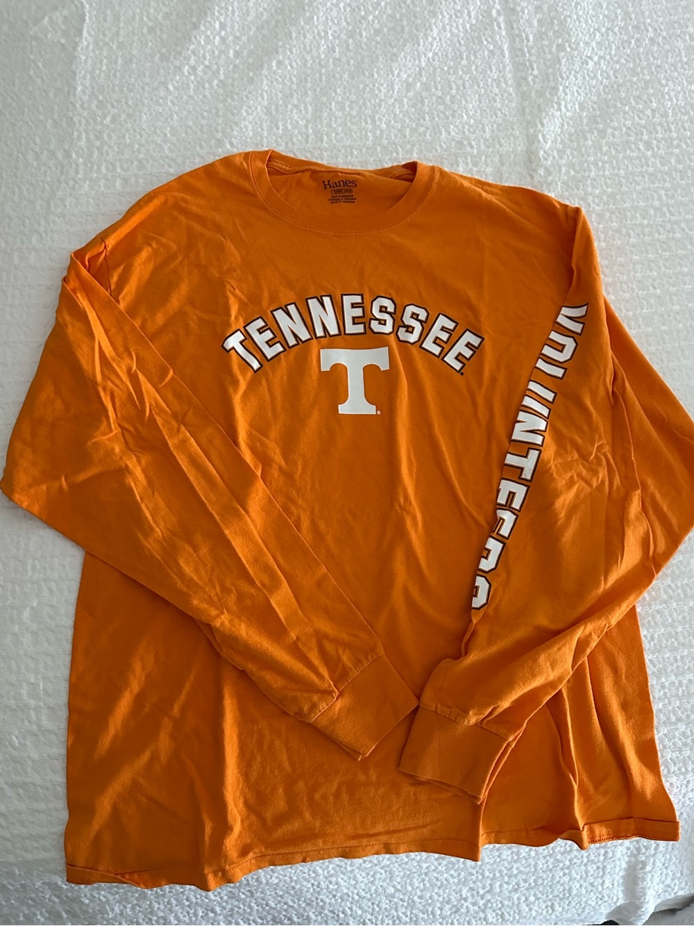 Hanes Tennessee Long Sleeve Tee in Bright Orange with White Graphics